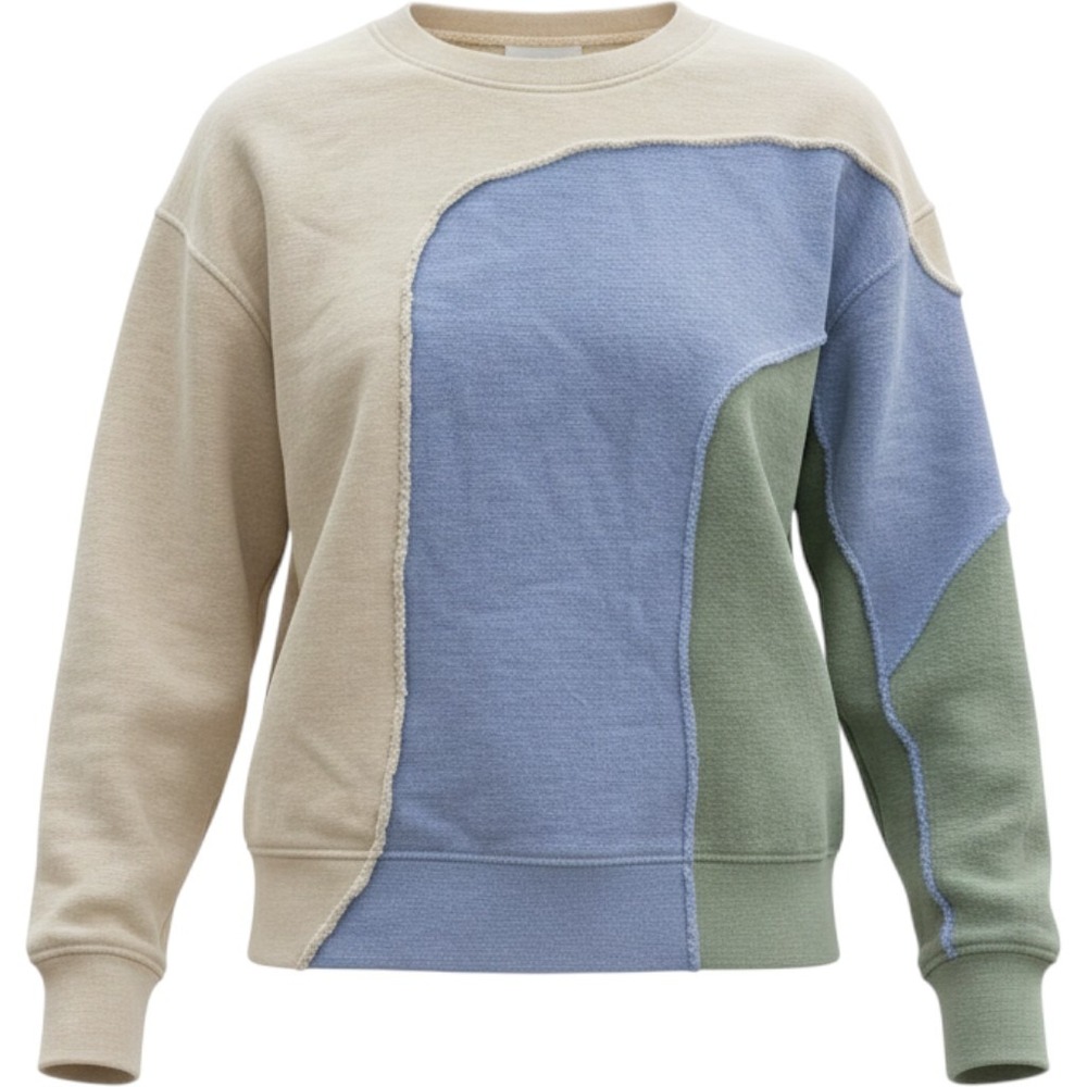 Gilded Intent Youth Colorblock Sweatshirt M Tan Blue Green Patchwork BK-BOGBLOCK